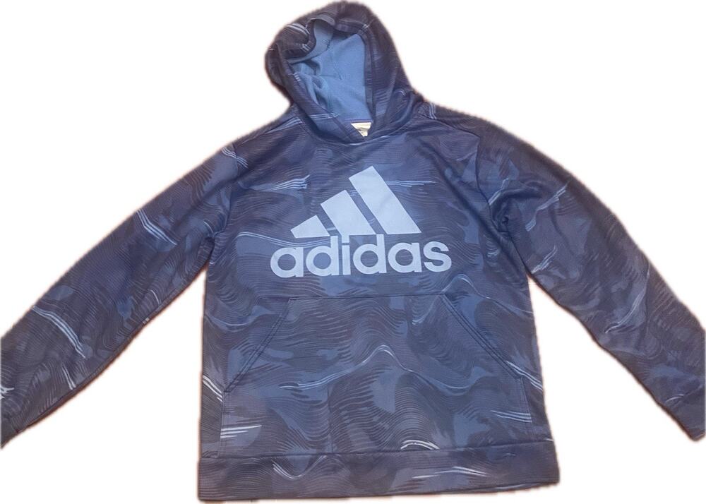 Adidas hoodie Youth large Blue swirl Fleece Inside sweatshirt Sweater pocket